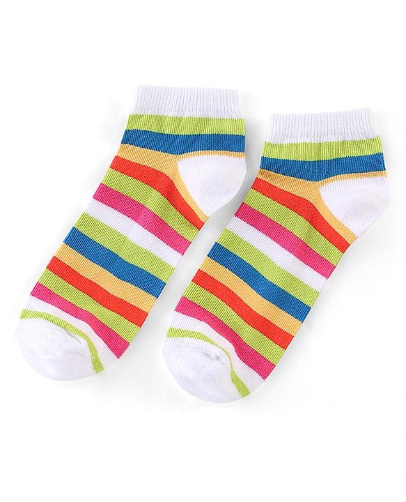 Pine Kids Cotton Spandex Knit Low Ankle Socks Stripes & Polka Dot Design Pack Of 5 - Green Blue & White