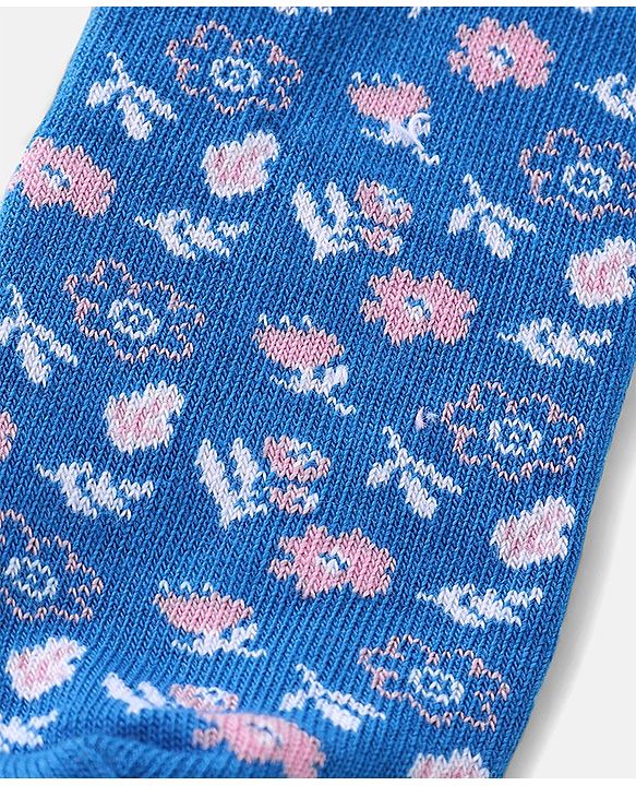 Pine Kids Cotton Spandex Knit High Ankle Socks Heart & Floral Design Pack Of 3 - Pink Blue & White