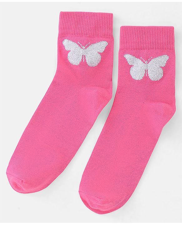 Pine Kids Cotton Spandex Knit High Ankle Socks Heart & Floral Design Pack Of 3 - Pink Blue & White