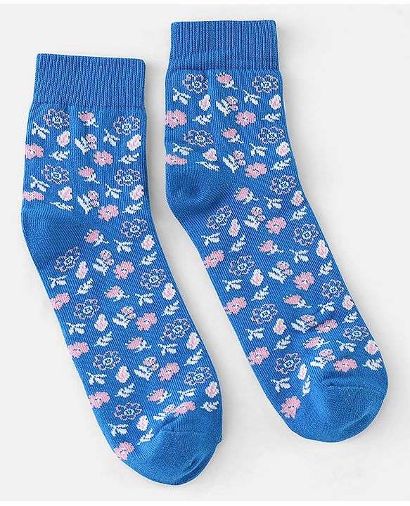 Pine Kids Cotton Spandex Knit High Ankle Socks Heart & Floral Design Pack Of 3 - Pink Blue & White