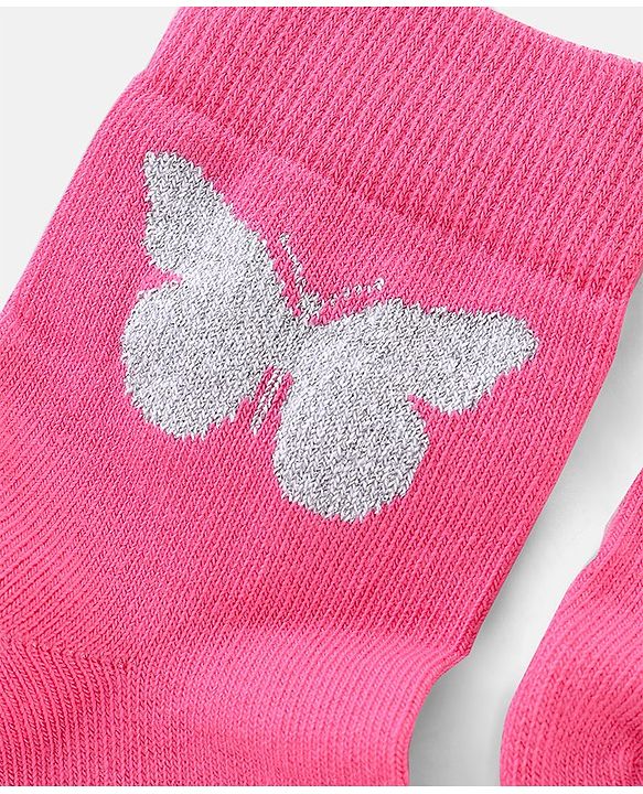Pine Kids Cotton Spandex Knit High Ankle Socks Heart & Floral Design Pack Of 3 - Pink Blue & White