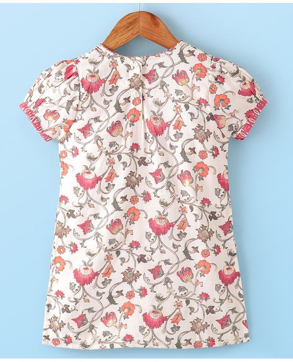 Babyhug Three Forth Sleeve Kurti Sharara And Dupatta With Print Floral Embroidery - Pink & White