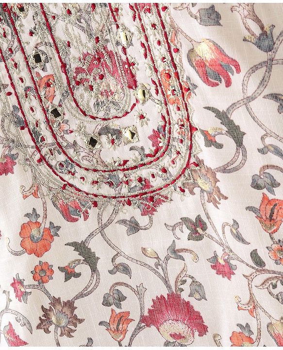Babyhug Three Forth Sleeve Kurti Sharara And Dupatta With Print Floral Embroidery - Pink & White