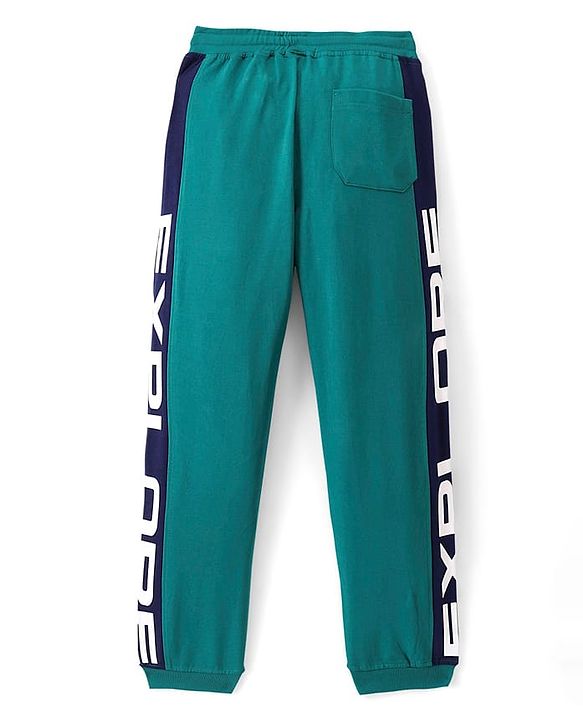Pine Kids 100% Cotton Terry Knit Full Length Cut and Sew Stretchable Track Pants Text Print - Green