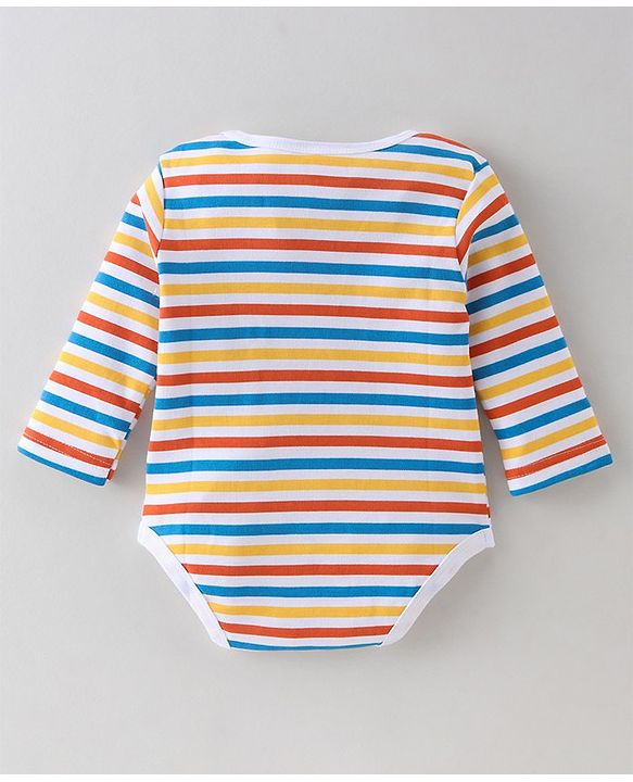 Babyhug 100% Cotton Knit Full Sleeves Striped & Fox Printed Onesies Pack of 3 - Yellow & Blue