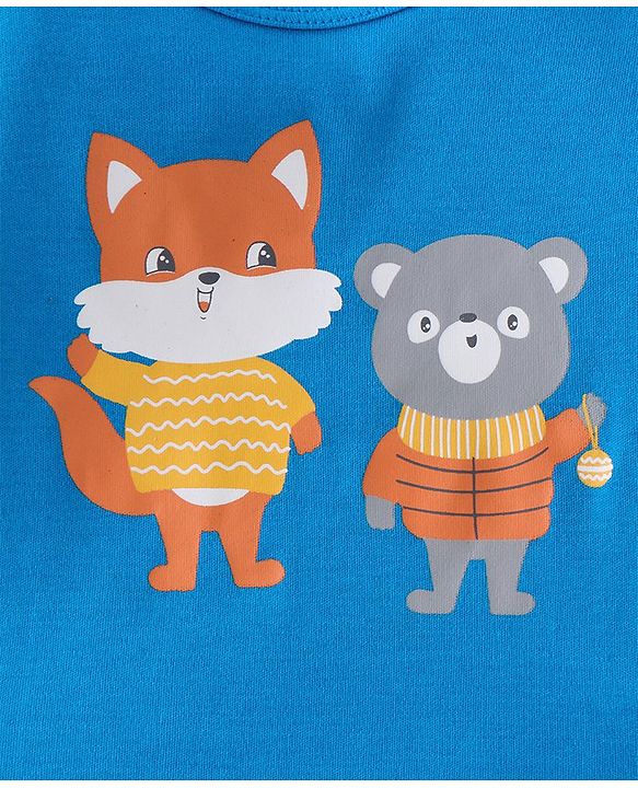 Babyhug 100% Cotton Knit Full Sleeves Striped & Fox Printed Onesies Pack of 3 - Yellow & Blue
