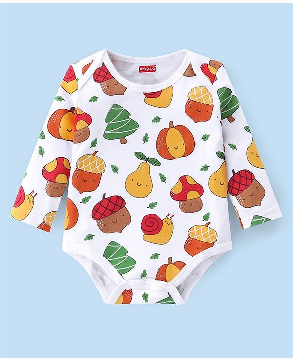 Babyhug 100% Cotton Knit Full Sleeves Fruity Printed Onesies Pack of 3 - Multicolour