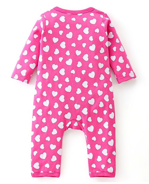 Babyhug 100% Cotton Knit Full Sleeves Text & Heart Printed Rompers Pack of 2 - Pink & Navy