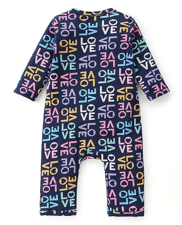 Babyhug 100% Cotton Knit Full Sleeves Text & Heart Printed Rompers Pack of 2 - Pink & Navy