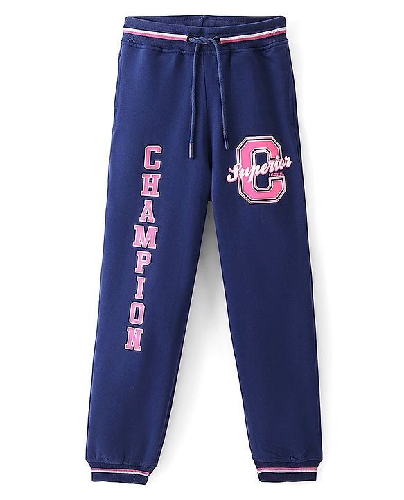 Pine Kids Cotton Knit Full Length Champion Printed Track Pants - Navy Peony