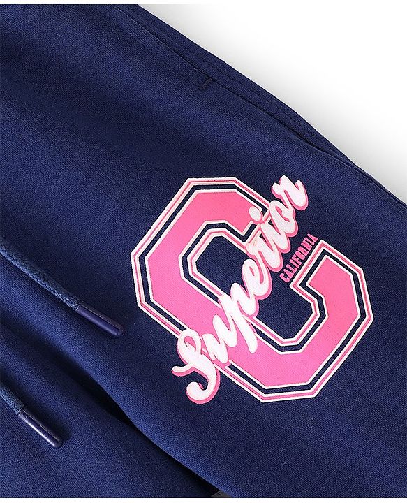 Pine Kids Cotton Knit Full Length Champion Printed Track Pants - Navy Peony