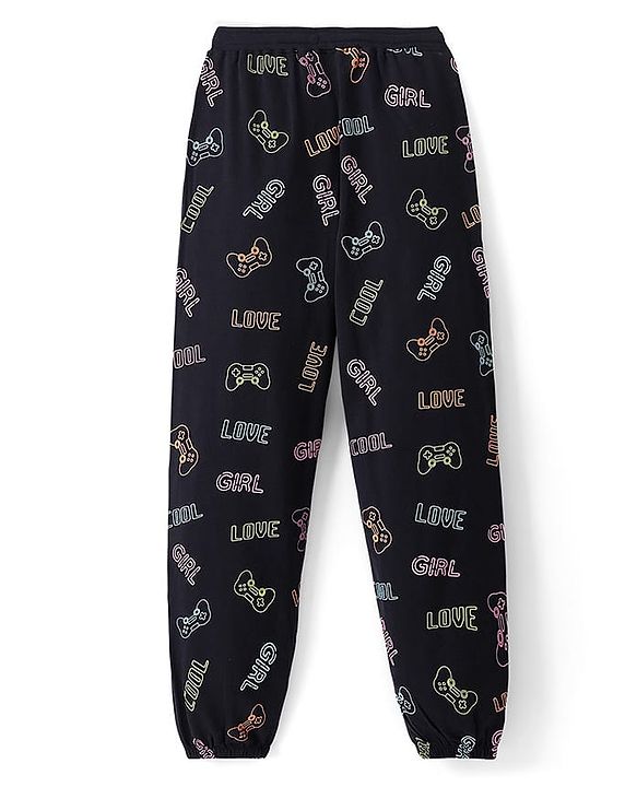 Pine Kids Knit Full Length Stretchable Track Pants Text Print - Jet Black
