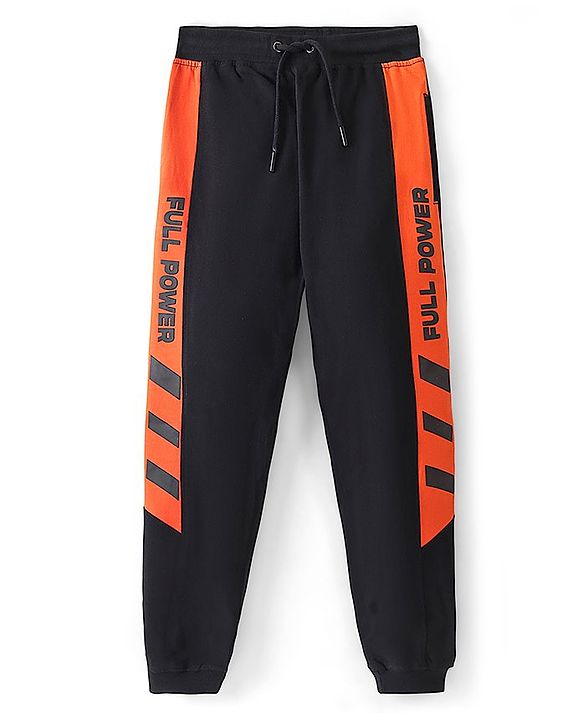 Pine Kids Full Length Cut & Sew Printed Track Pants - Jet Black
