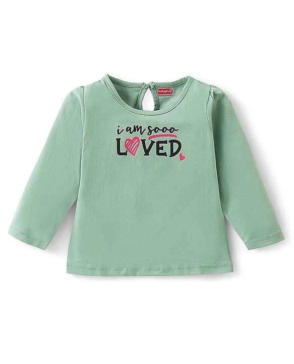Babyhug Cotton Knit Full Sleeves Text Graphics T-Shirt - Olive