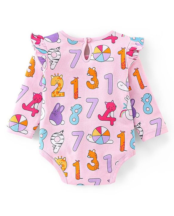 Babyhug 100% Cotton Full Sleeves Onesie Number Print - Pink