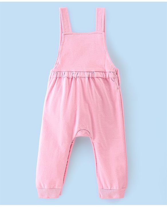 Babyhug 100% Cotton Knit Minnie Mouse Printed Dungaree with Full Sleeves Floral Printed Inner Tee - White & Pink