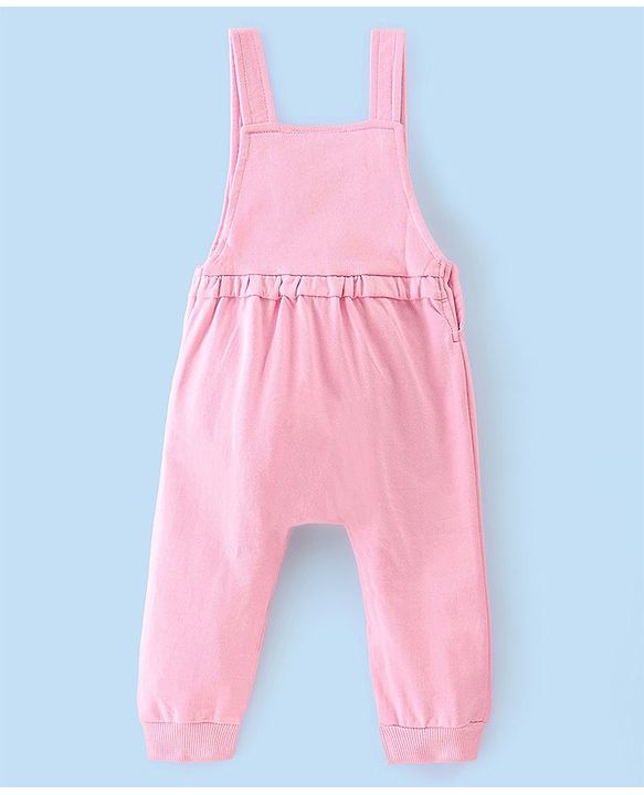 Babyhug 100% Cotton Knit Minnie Mouse Printed Dungaree with Full Sleeves Floral Printed Inner Tee - White & Pink