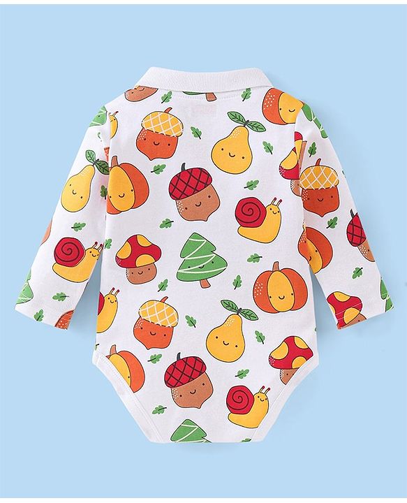 Babyhug 100% Cotton Knit Full Sleeves Onesies Fruity Print - White