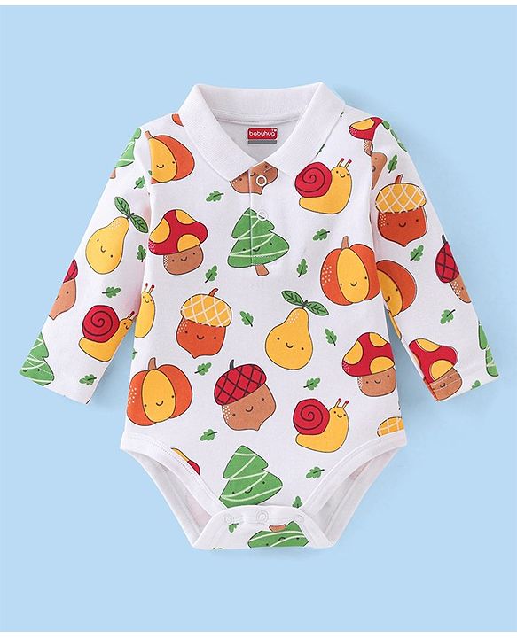 Babyhug 100% Cotton Knit Full Sleeves Onesies Fruity Print - White