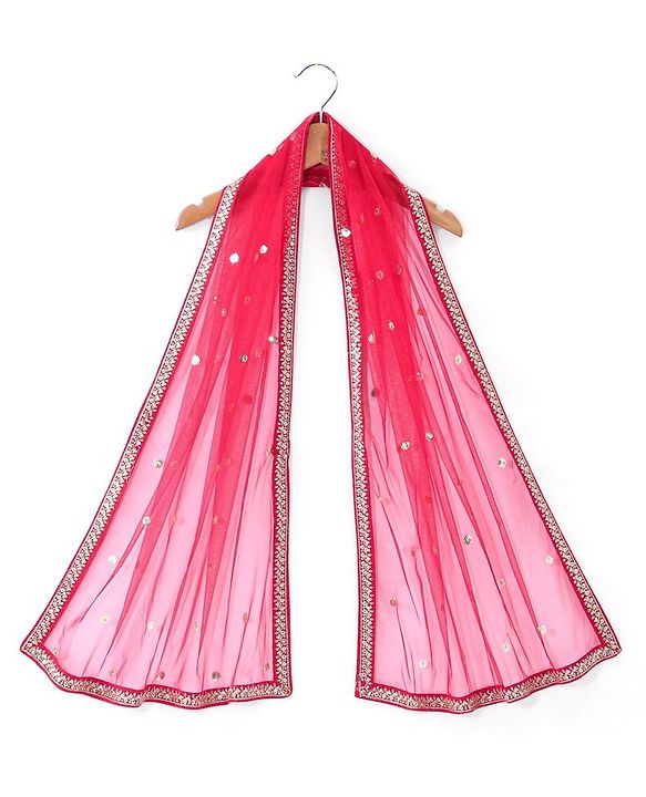 Babyhug Half Sleeve Tafetta Printed Choli with Lehenga  and Dupatta with Embroidery - Red