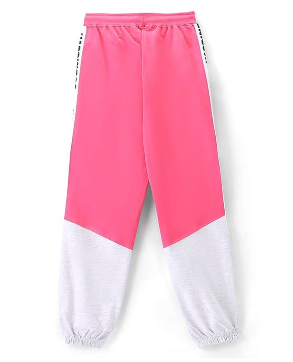 Pine Kids 100% Cotton Terry Knit Full Length Cut & Sew Jogger Text Print - Pink