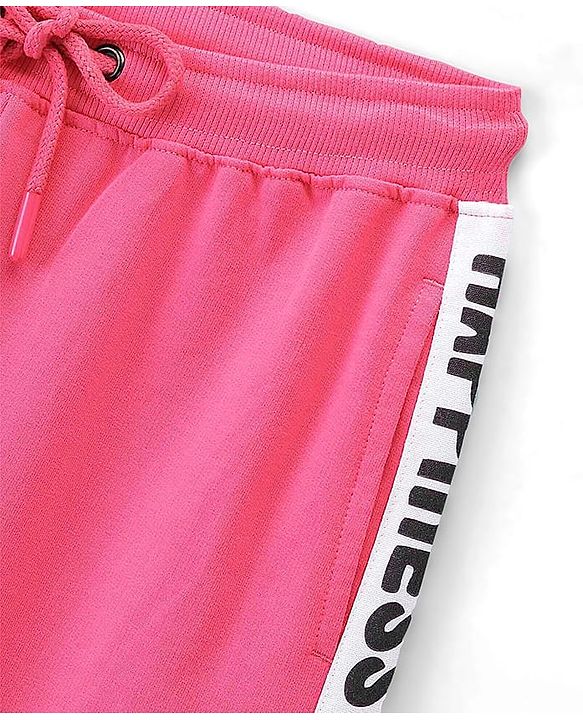 Pine Kids 100% Cotton Terry Knit Full Length Cut & Sew Jogger Text Print - Pink