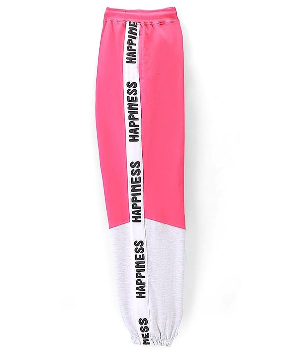 Pine Kids 100% Cotton Terry Knit Full Length Cut & Sew Jogger Text Print - Pink