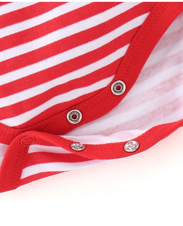Babyhug 100% Cotton Knit Full Sleeves Onesie Stripes & Fox Print - Red