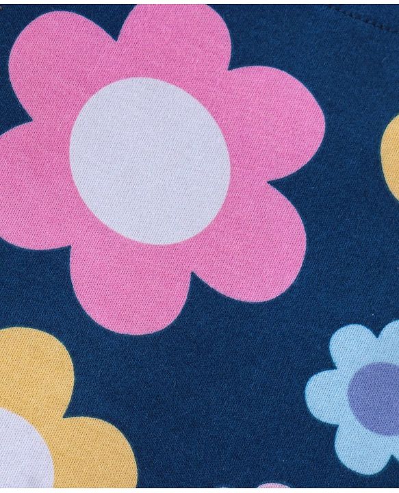 Babyhug 100% Cotton Full Sleeves Onesies With Floral Print - Navy Blue