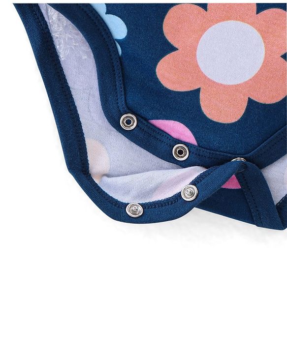 Babyhug 100% Cotton Full Sleeves Onesies With Floral Print - Navy Blue