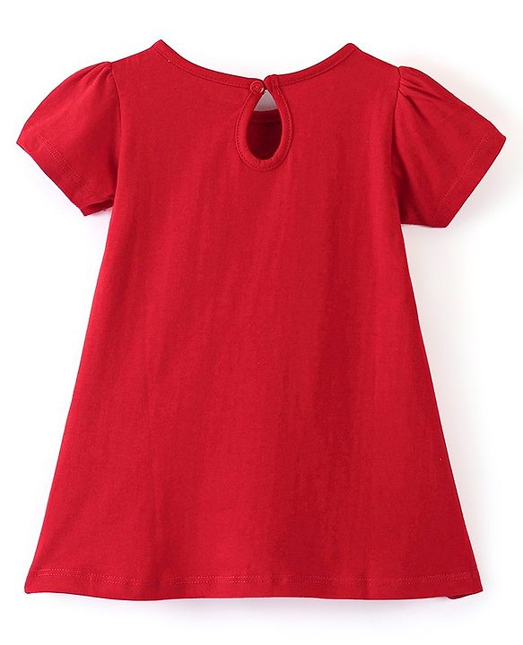 Babyhug 100% Cotton Knit Full Sleeves Frock With Floral Print - Red & Pink