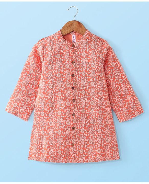Babyhug Full Sleeves Brocade Kurta Pyjama Set - Orange