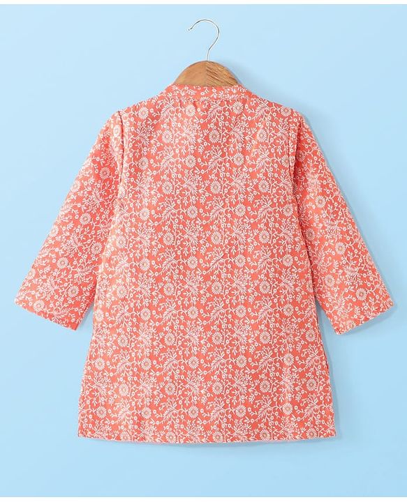 Babyhug Full Sleeves Brocade Kurta Pyjama Set - Orange