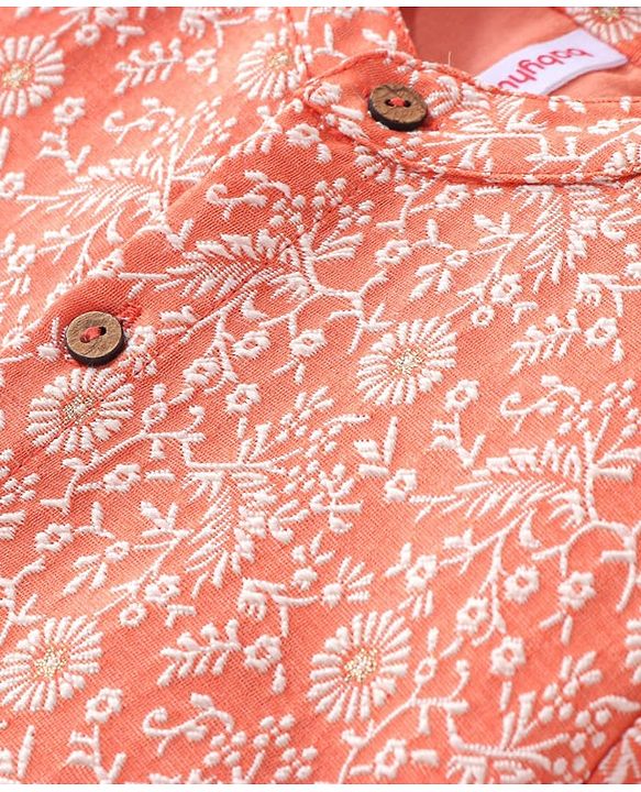 Babyhug Full Sleeves Brocade Kurta Pyjama Set - Orange