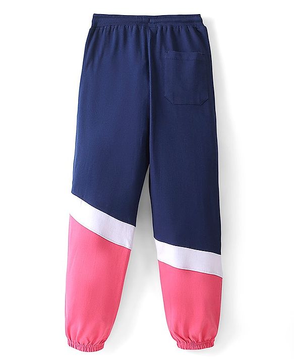 Pine Kids 100% Cotton Terry Knit Full Length Cut & Sew Jogger Text Print - Navy Peony