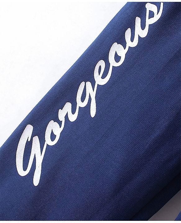 Pine Kids 100% Cotton Terry Knit Full Length Cut & Sew Jogger Text Print - Navy Peony