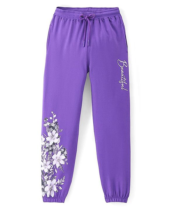Pine Kids 100% Cotton Full Length Lounge Pant Floral Printed - Purple Coralitis