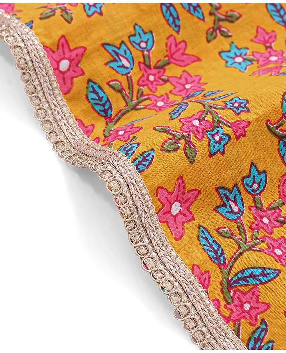 Babyhug 100% Cambric Full Sleeve All Over Printed Kurti Palazoa With Solid Chiffon Dupatta Set- Yellow