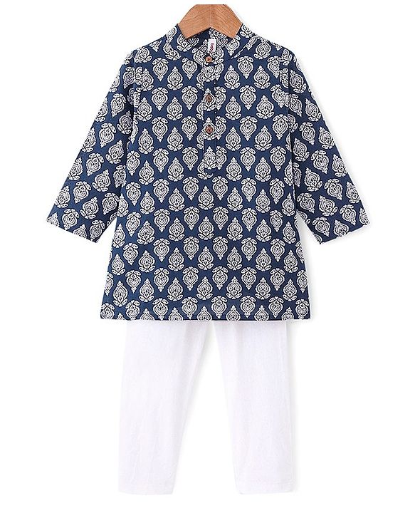 Babyhug 100% Cambric Tfull Sleeve Printed Kurta With Pyjama Set-Navy