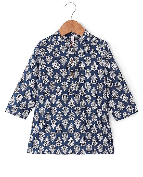 Babyhug 100% Cambric Tfull Sleeve Printed Kurta With Pyjama Set-Navy