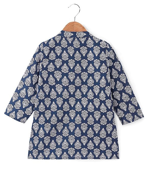 Babyhug 100% Cambric Tfull Sleeve Printed Kurta With Pyjama Set-Navy