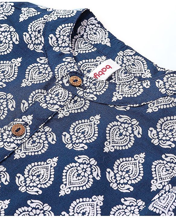 Babyhug 100% Cambric Tfull Sleeve Printed Kurta With Pyjama Set-Navy