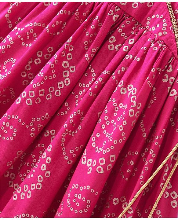 Babyhug 100% Cotton Sleeveless  Bandhani Printed Ethnic Overlap Dress - Fuschia