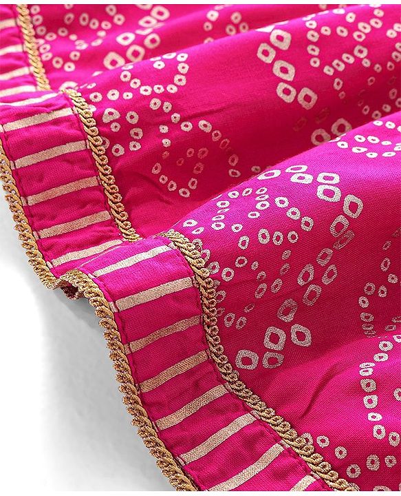 Babyhug 100% Cotton Sleeveless  Bandhani Printed Ethnic Overlap Dress - Fuschia