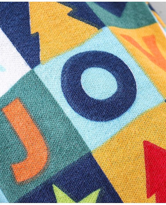 Babyhug Cotton Knit Full Sleeves Text Printed Footed Sleep Suit - Multicolour
