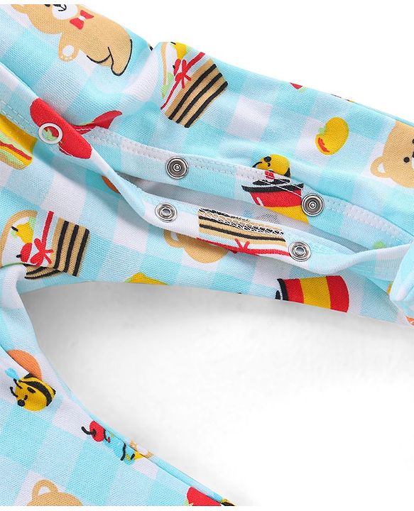 Babyhug Cotton Knit Full Sleeves Footed Sleep Suit With Teddy Print - Blue