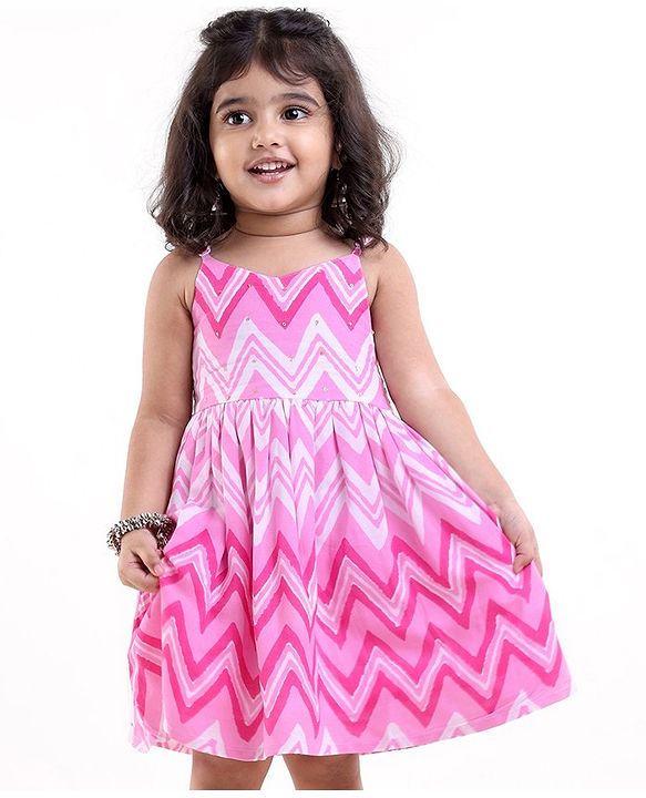 Babyhug Cotton Woven Sleeveless Ethnic Dress Chevron Printed -  Pink