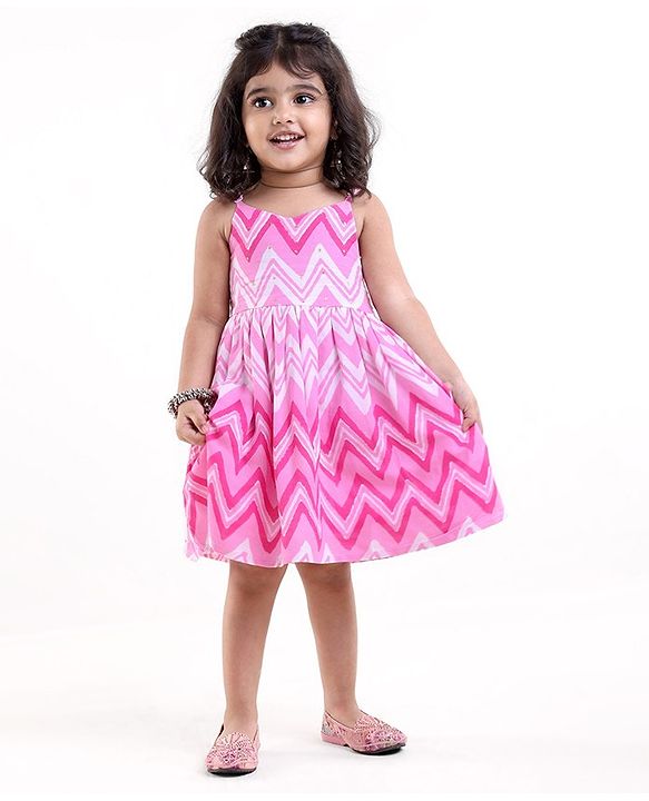 Babyhug Cotton Woven Sleeveless Ethnic Dress Chevron Printed -  Pink