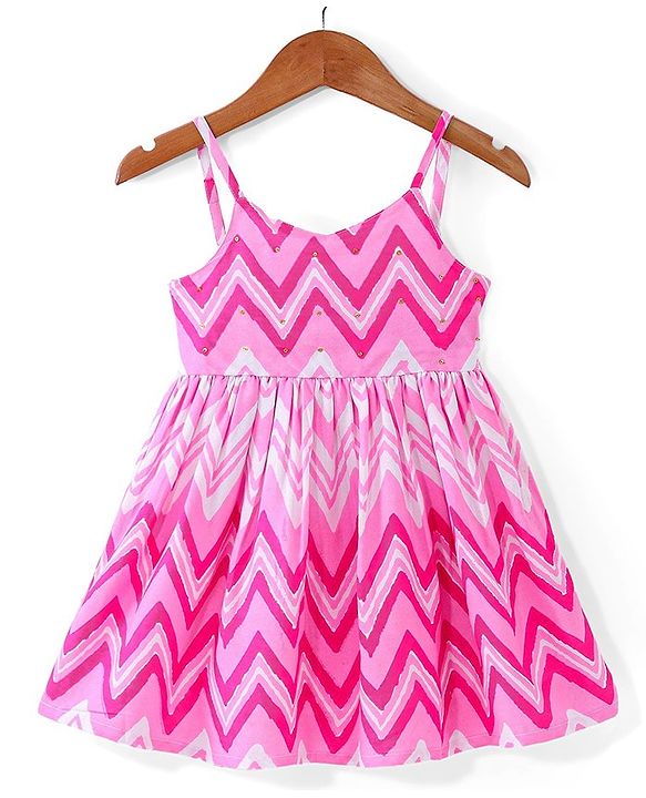 Babyhug Cotton Woven Sleeveless Ethnic Dress Chevron Printed -  Pink