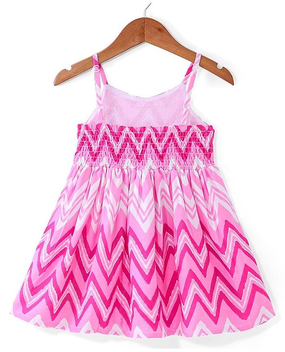 Babyhug Cotton Woven Sleeveless Ethnic Dress Chevron Printed -  Pink